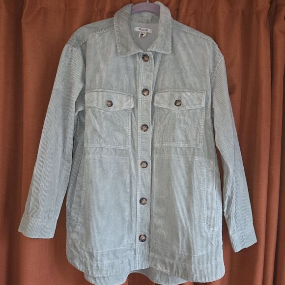 Madewell Tops - Cottagecore 100% Cotton Corduroy Button-Up Shirt Jacket S Light Green Collared